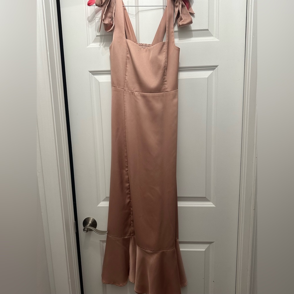 Show Me Your MuMu Claire Midi Dress in Rose Gold Satin